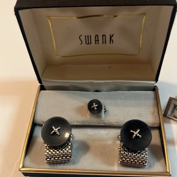 Vintage Swank Cufflinks B Monogram 5 piece set Black Silver Rare - Picture 3 of 5